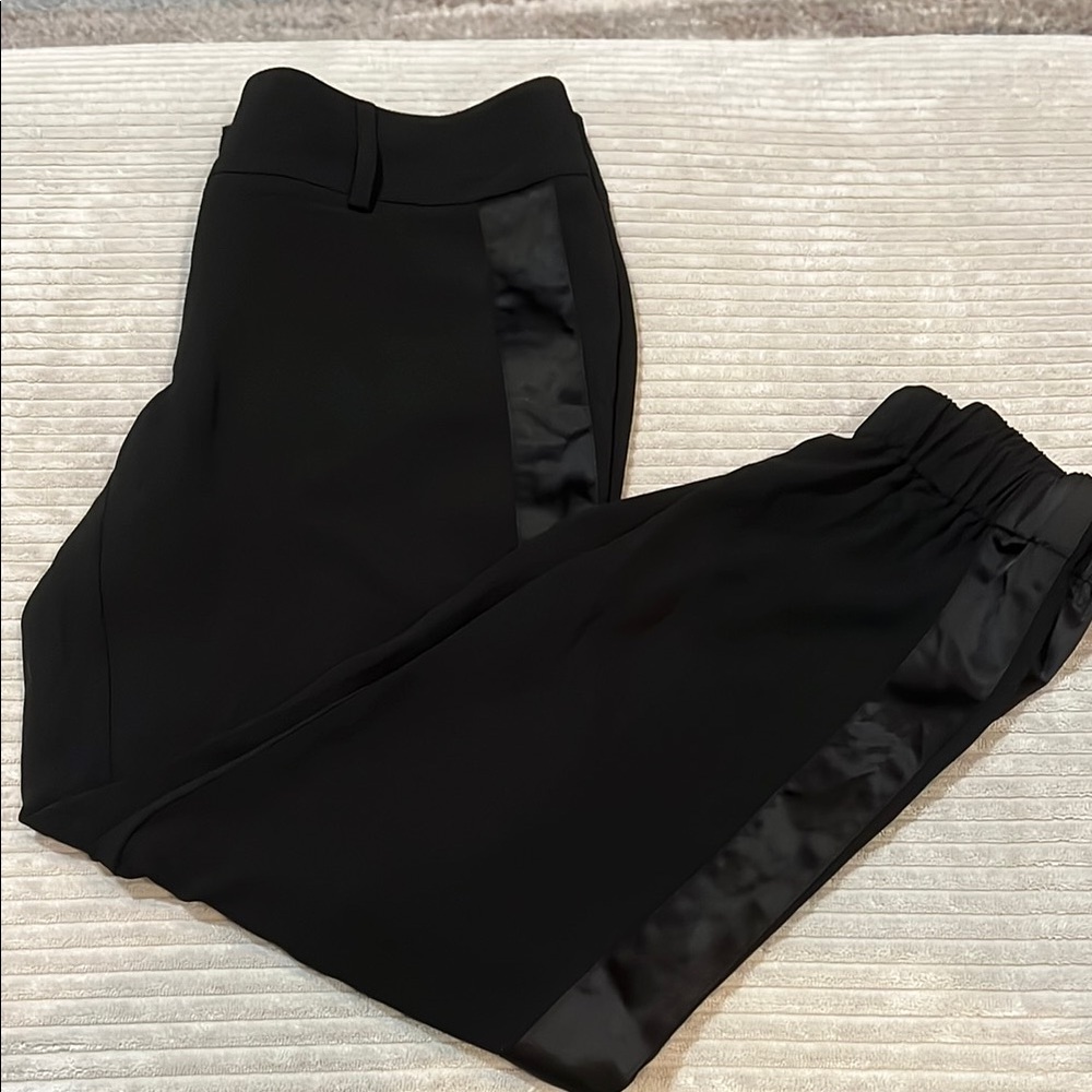 Black Satin-Trimmed Pants